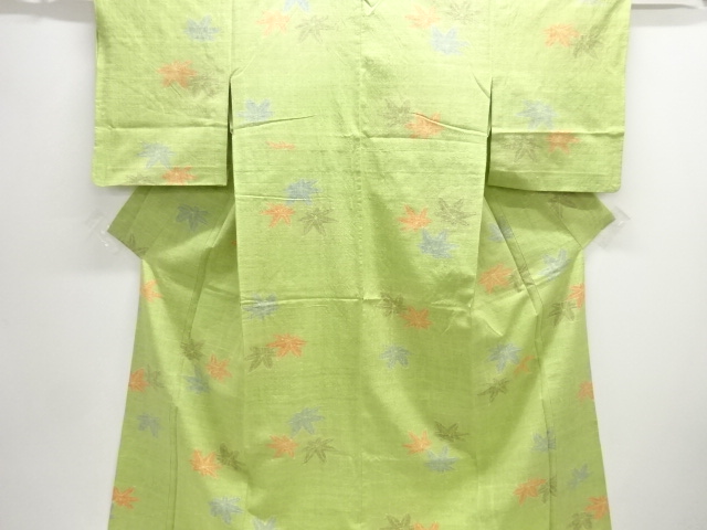 楓模様織り出し手織り紬単衣着物